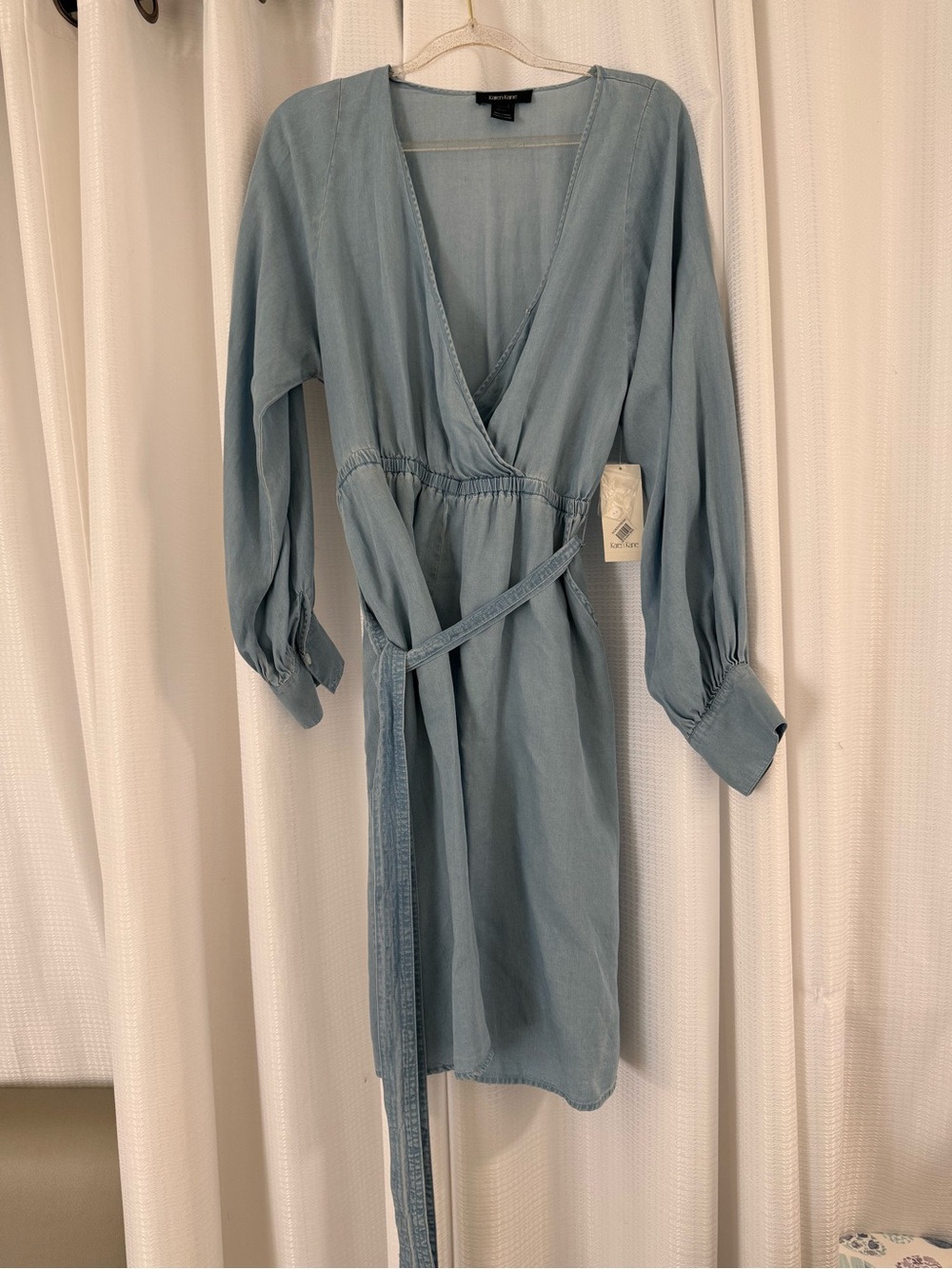 Karen Kane Light Blue Wrap Dress with Tie Waist